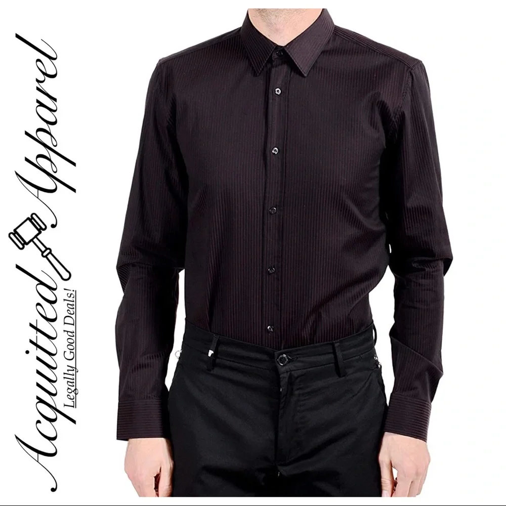 Hugo Boss Mens Button Up Black Stripe Dress Shirt - Picture 1 of 5